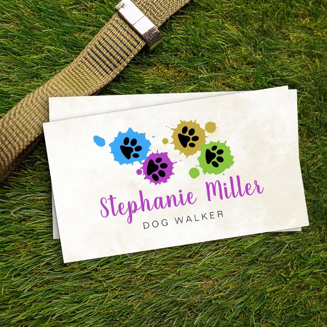 Colourful paint paw prints - Dog Walker Business Card (Creator Uploaded)