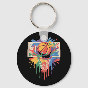 Colourful Paint Splash Basketball Artistic Slam Du Key Ring