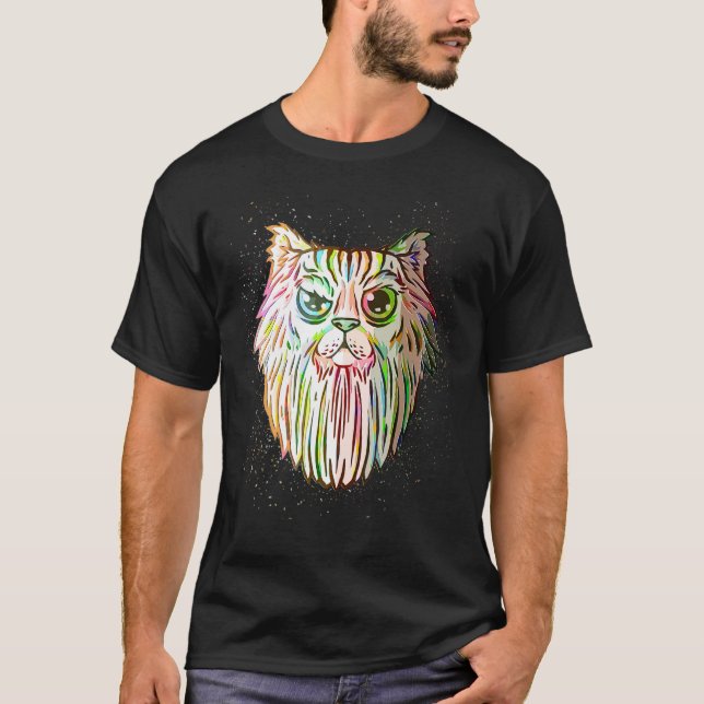 Colourful Paint Splash  Bearded Cat T-Shirt (Front)