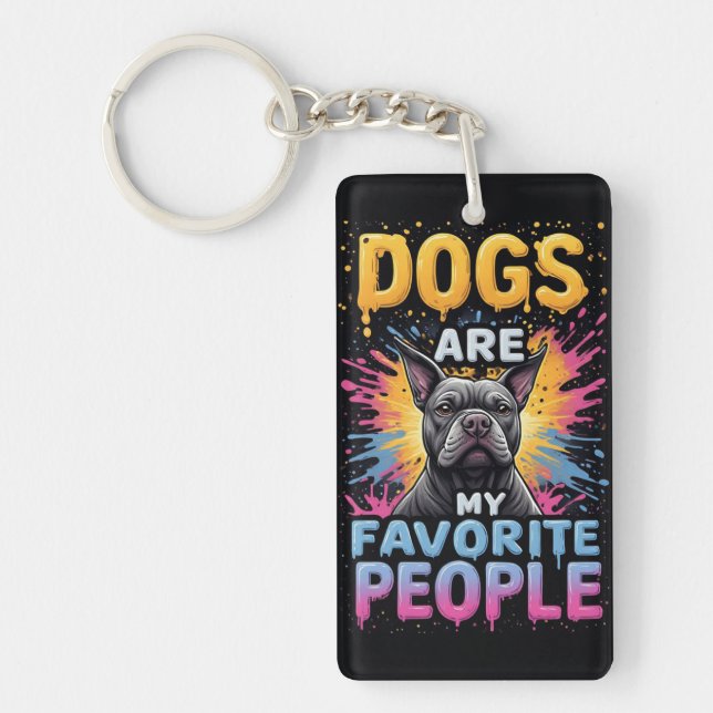 Colourful Paint Splash Bulldog Graphic Key Ring (Front)
