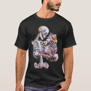 Colourful Paint Splash Cat And Skeleton Art Graphi T-Shirt