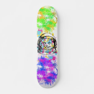 Colourful Paint Splash Cat Skateboard
