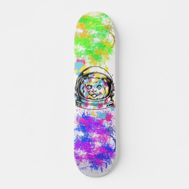 Colourful Paint Splash Cat Skateboard (Front)