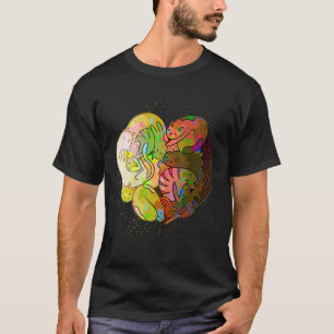 Colourful Paint Splash Cats Heart Cat T-Shirt