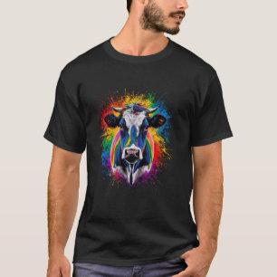 Colourful Paint Splash Cow Art Graphic T-Shirt