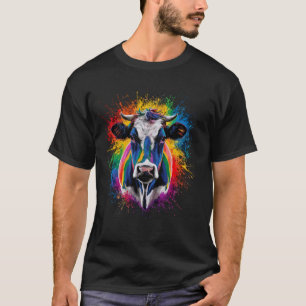 Colourful Paint Splash Cow Art Graphic T-Shirt