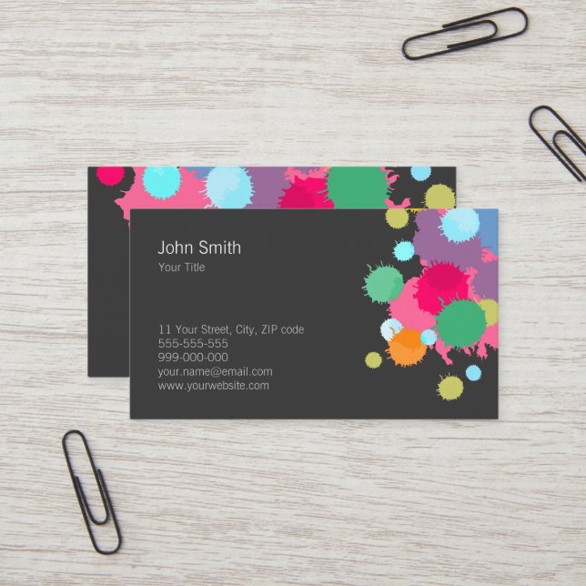 Colourful Paint Splash Creative Artist Business Card (Front/Back In Situ)