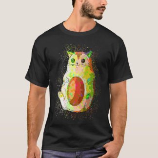Colourful Paint Splash Cute Avocado Cat T-Shirt