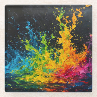 Colourful Paint Splash Glass Coaster