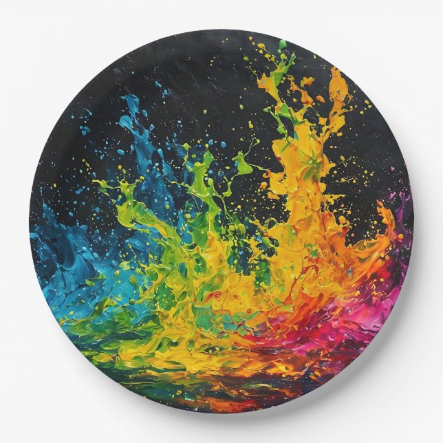 Colourful Paint Splash Paper Plate (Front)