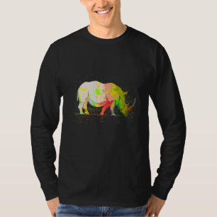 Colourful Paint Splash Realistic Wild Animal Rhino T-Shirt