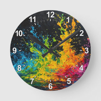 Colourful Paint Splash Round Clock