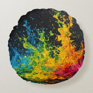 Colourful Paint Splash Round Cushion