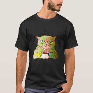Colourful Paint Splash Sleepy Cat Coffee T-Shirt