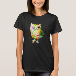 Colourful Paint Splash Surreal Cat Owl T-Shirt