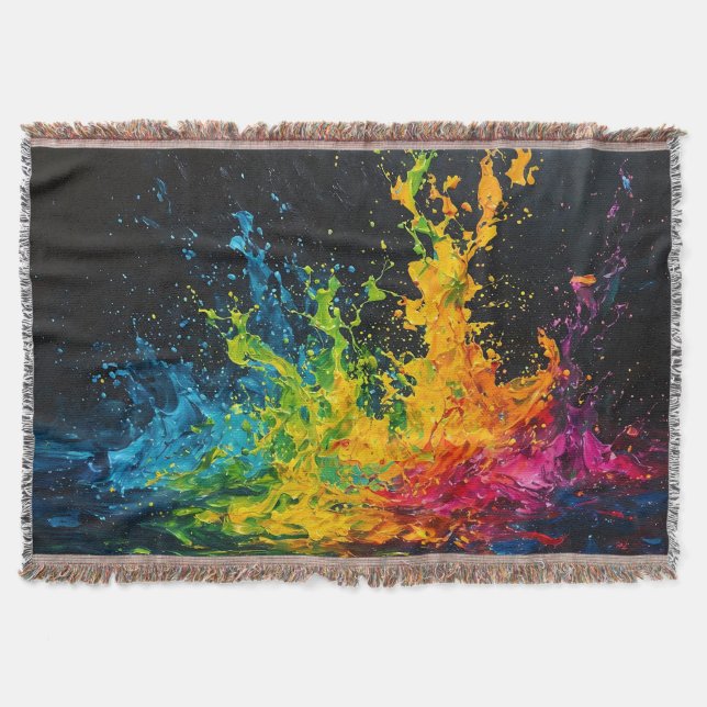 Colourful Paint Splash Throw Blanket (Front)