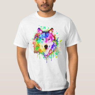 Colourful Paint Splash Wolf Art T-Shirt
