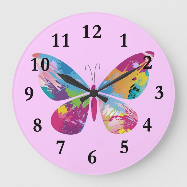 Colourful Paint-Splashed Butterfly Design Clock (Front)