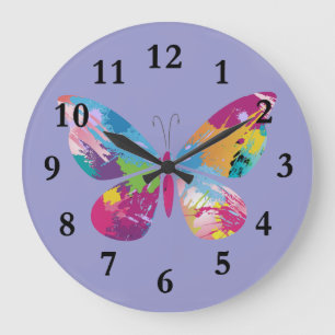 Colourful Paint-Splashed Butterfly Design Clock