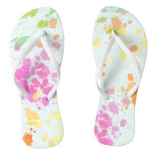 Colourful Paint Splashes Splatter Flip Flops