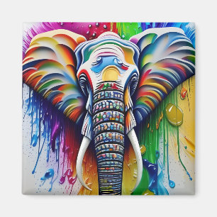 Colourful Paint Splatter African Elephant Magnet