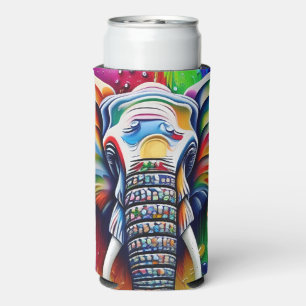Colourful Paint Splatter African Elephant Seltzer Can Cooler