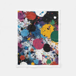 Colourful Paint Splatter and Drip Abstract Art Bla Fleece Blanket