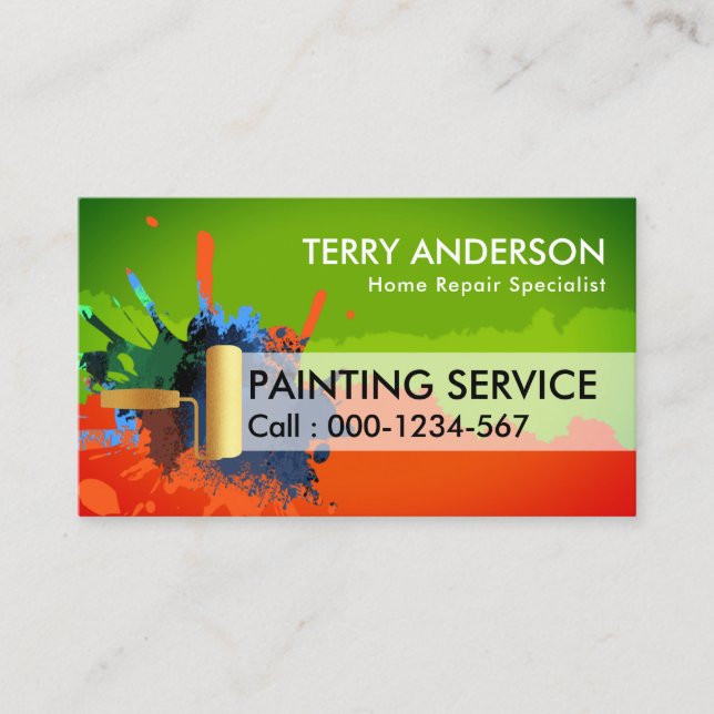 Colourful Paint Splatter Brush Painting Business Card (Front)