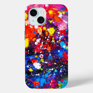 Colourful Paint Splatter Canvas Art iPhone 15 Case