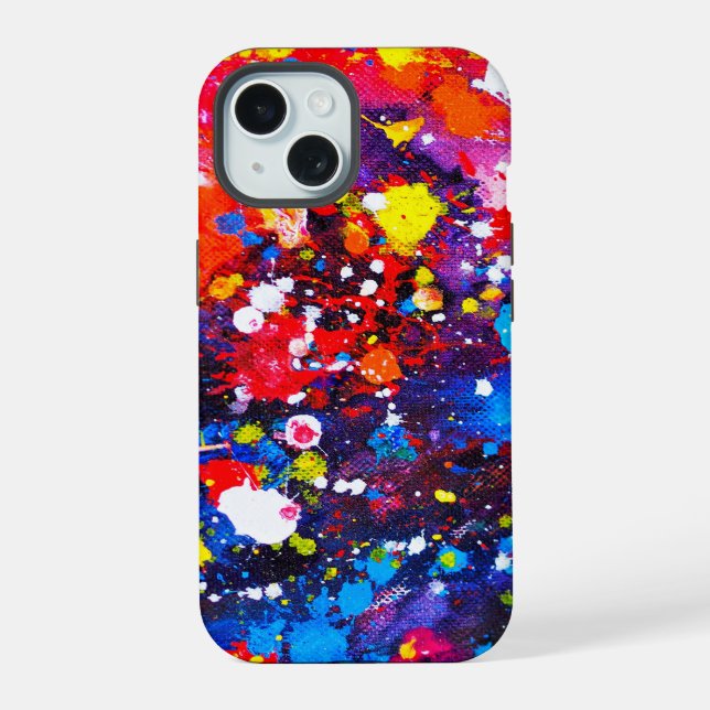 Colourful Paint Splatter Canvas Art iPhone 15 Case (Back)