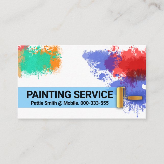 Colourful Paint Splatter Gold Brush  Business Card (Front)