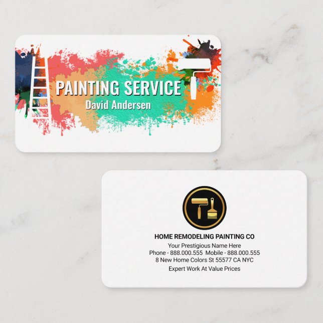 Colourful Paint Splatter Home Remodeling Business Card (Front/Back)
