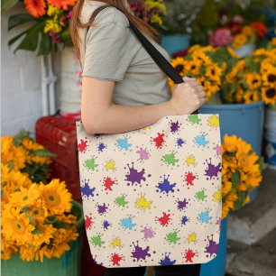 Colourful paint splatter ink splash tote bag