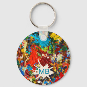Colourful Paint Splatter Monogram Key Ring