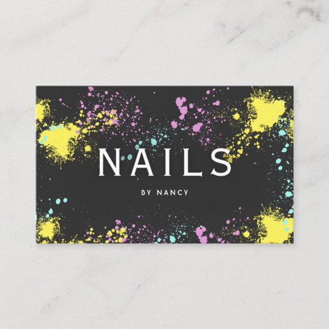 Colourful Paint Splatter Nails  Business Card (Front)