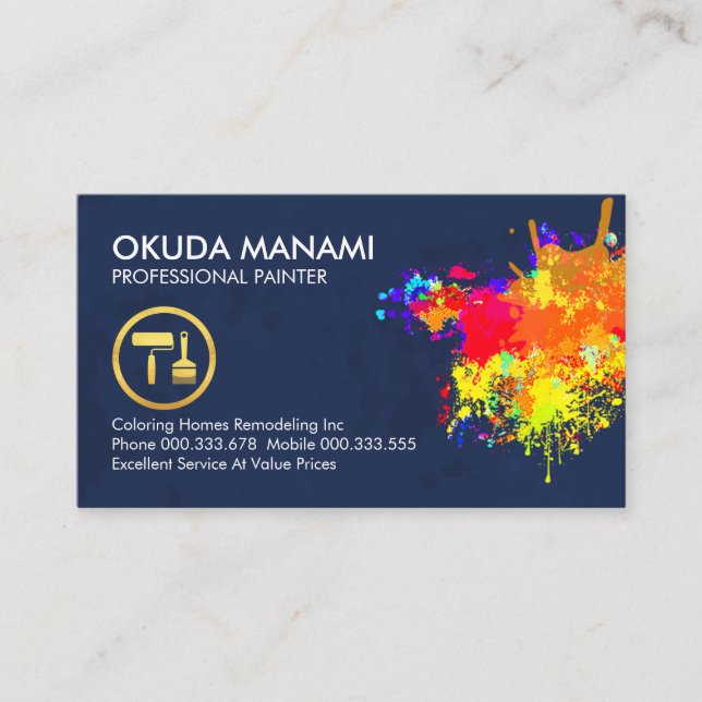 Colourful Paint Splatter Painting Business Card (Front)