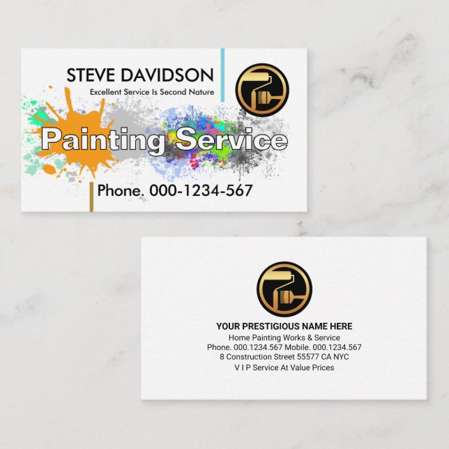 Colourful Paint Splatter Painting Service Business Card (Front/Back)