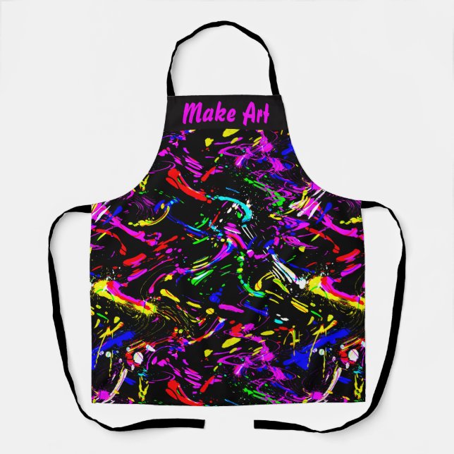 Colourful Paint Splatter Pattern On Black Apron (Front)