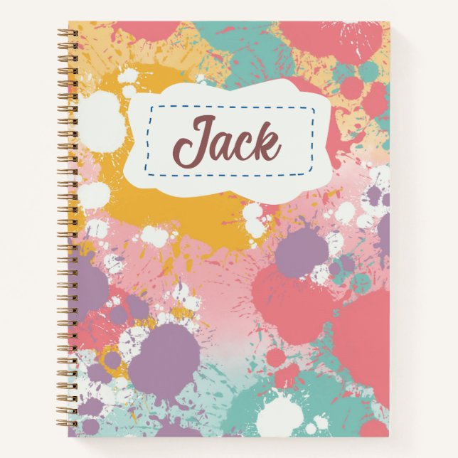 Colourful Paint Splatter Personalised Notebook (Front)