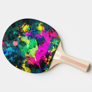 colourful paint splatter ping pong paddle