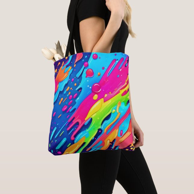 Colourful Paint Splatter Tote Bag (Close Up)