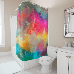 Colourful Paint Splattered on Concrete Shower Curtain
