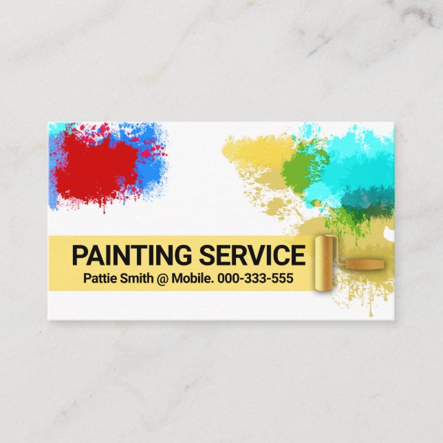 Colourful Paint Splatters Gold Brush  Business Card (Front)