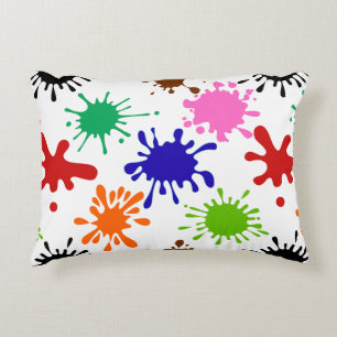 Colourful Paint Splatters Pattern in White Decorative Cushion