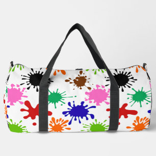 Colourful Paint Splatters Pattern in White Duffle Bag