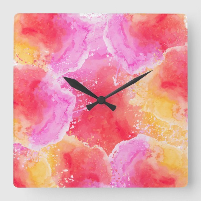 colourful paint square wall clock (Front)