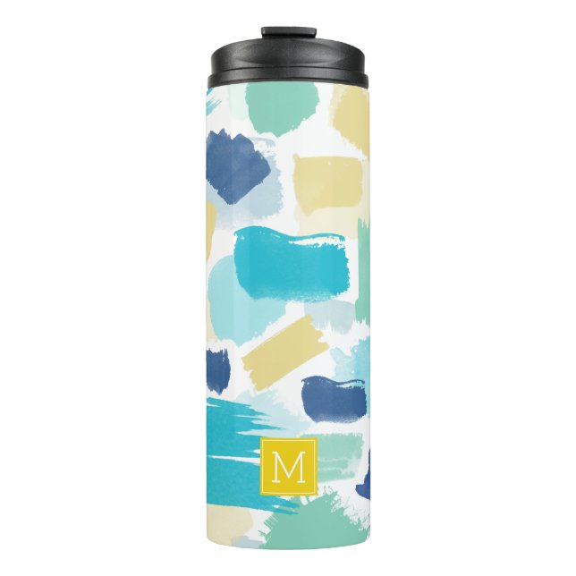Colourful Paint Strokes and Monogram Thermal Tumbler (Front)