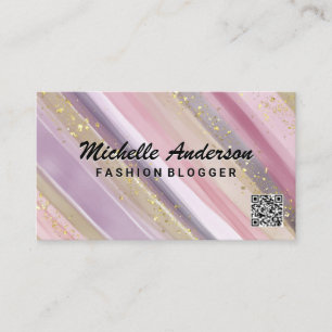 Colourful Paint Strokes   Gold Flakes   QR Scan  Business Card