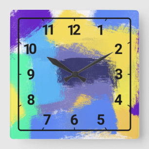 Colourful paint strokes square wall clock