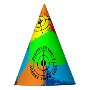Colourful paintball Birthday party hats for kids